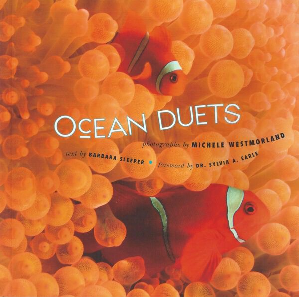 A book cover with an orange background and fish.