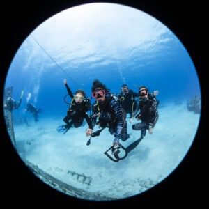 A group of scuba divers in the ocean